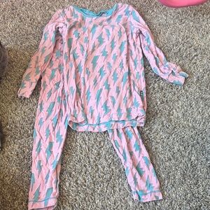 Kickee Pants Pink and Teal Lightning Bolt Pajama Set